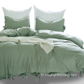 Yeşil yıkanmış pamuk nevresim seti yatak takımları